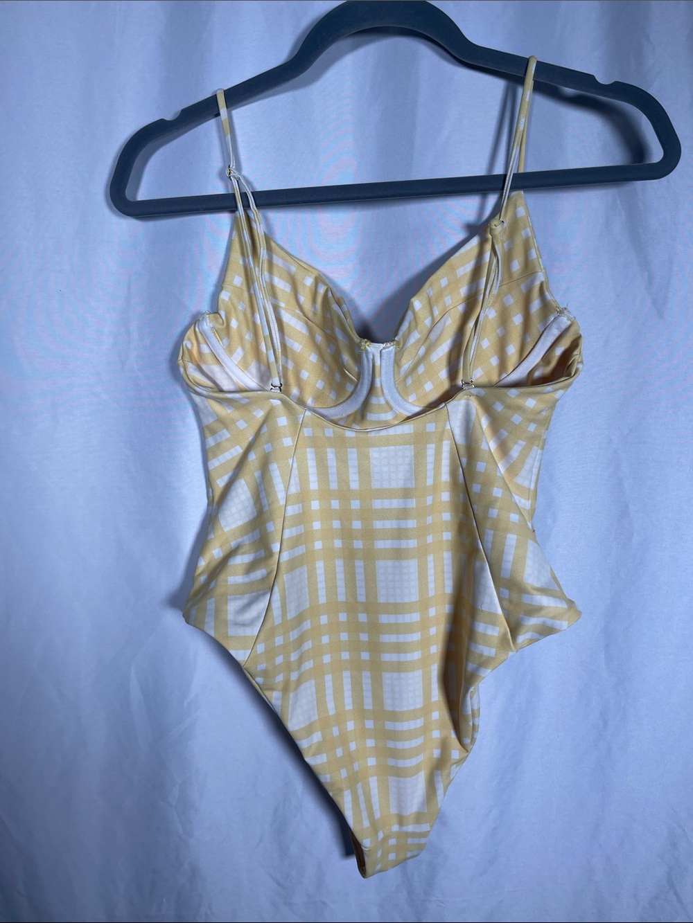 SKATIE WOMENS PLAID YELLOW ONE PIECE BATHING SUIT SWIMSUIT LARGE - Picture 2 of 3